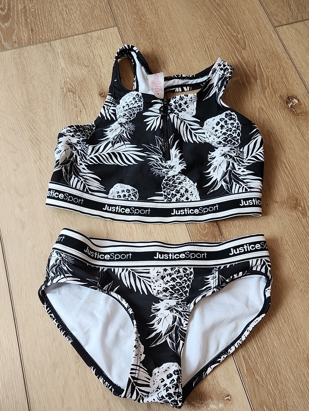 Justice Black & White Pineapple Bikini, Small 7/8